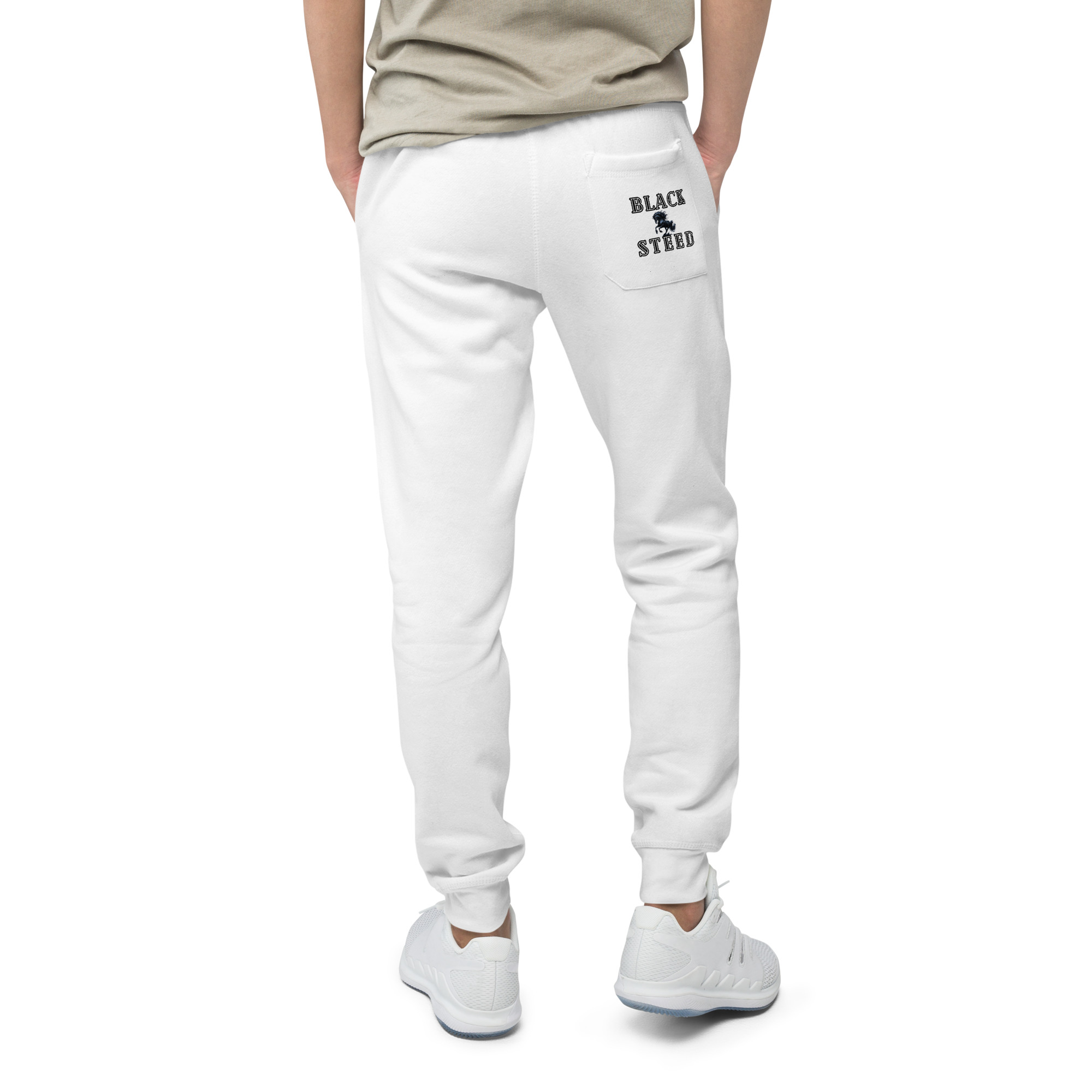 BLACK STEED Fleece Sweatpants White-Back View